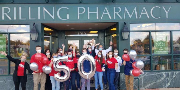 Drilling Pharmacy staff celebrating the 50th anniversary.
