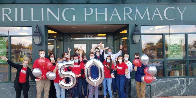 Drilling Pharmacy staff celebrating the 50th anniversary.