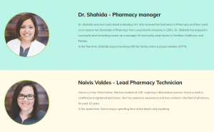 Example of staff bios on a pharmacy website