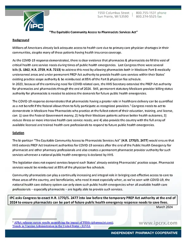 Government Relations - Position Paper - Pharmacy Medical Services Provider Status
