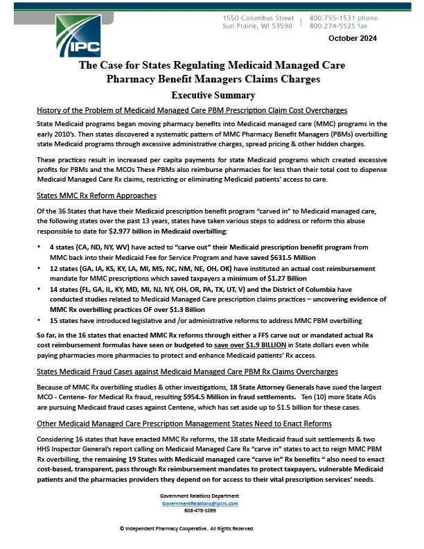 MCO Rx Reform White Paper Executive Summary - Position Paper - Government Relations -202410