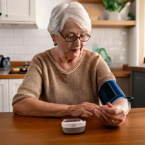 woman at table check vitals