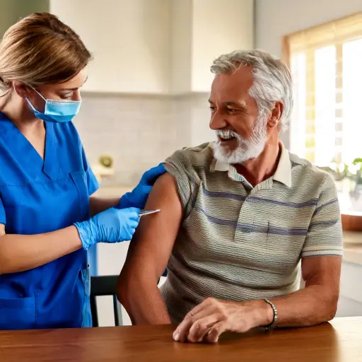 woman giving immunzation shot to patient in their own home