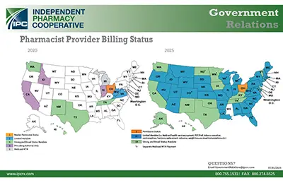 Pharmacist Provider Billing Status Comparison - Map - Government Relations - 072025