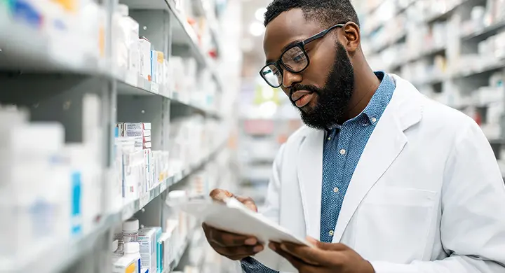 pharmacist going over inventory