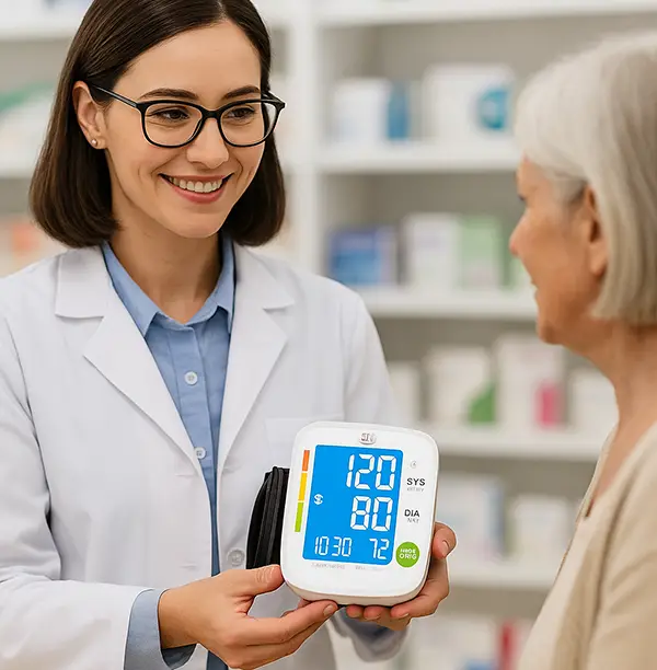 Pharmacist-iCare+ Blood pressure cuff hand off to patient RPM