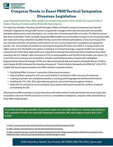 PBM Divesture Legislation - Position Paper
