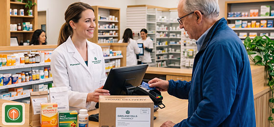 patient checking out at a pharmacy